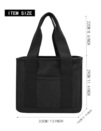 TeeYee 16oz Canvas Tote Bag Casual Multi Pocket Work Bag for Women - color: Blackm, size: Medium