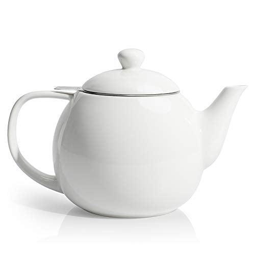 Sweese Teapots for Tea, 27 oz Porcelain Tea pot with Removable Stainless Steel Infuser, Tea Pots for Loose Tea - White - color: White, size: 27oz (with infuser)