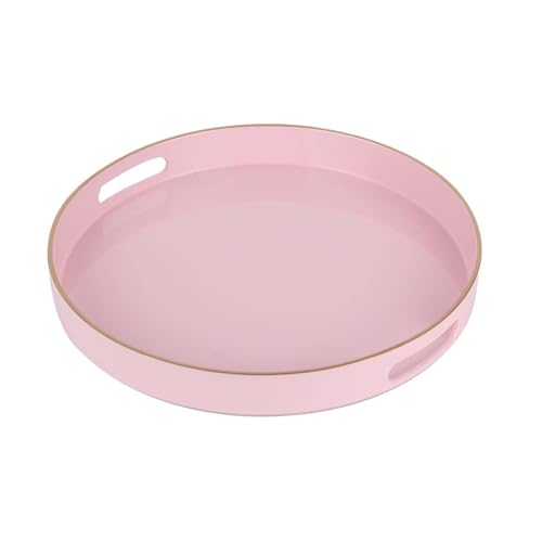 Pink Serving Tray with Handles,Round Coffee Table Tray Ottoman Tray - color: Round Tray-pink