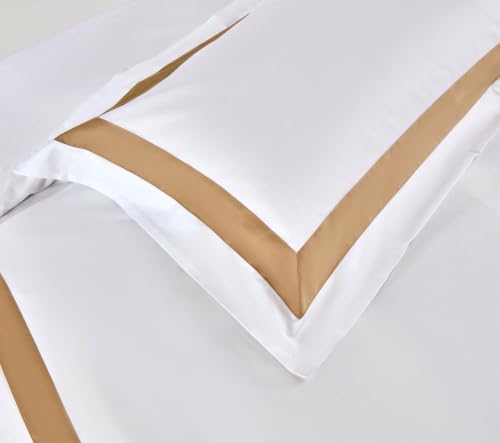Duvet Cover Set 3 pcs(1 Duvet Cover+2 Pillowcases) 100% Cotton Sateen Woven Hidden Zipper Closure Breathable Soft (Palermo(Beige), King) - color: Palermo(beige), size: King