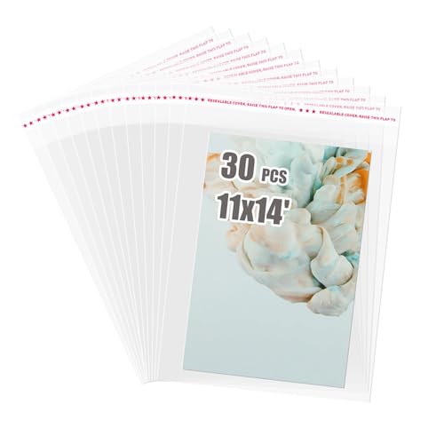 Egofine Self Sealing Cellophane Bags 30 PCS, Crystal Sealed Clear Bags for 11x14 Art Prints, Bag Size: 11.41x14.57 inches - color: 11"x14"Pack of 30