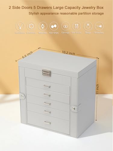 BOOVO Large Jewelry Box for Women 6 Layer - color: Silver and Grey, size: 6 Layer