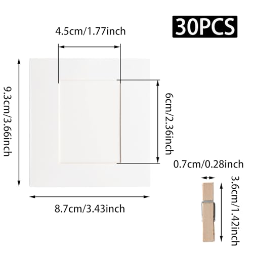 30Pcs 3x3Inch White Paper Photo Frames with String & Clips - color: White, size: 3x3inch