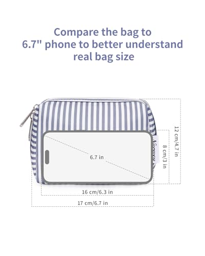 Narwey Small Makeup Bag for Purse, Travel Mini Cosmetic Bag for Women Girls - color: A-Greyish Blue Stripe, style: Small