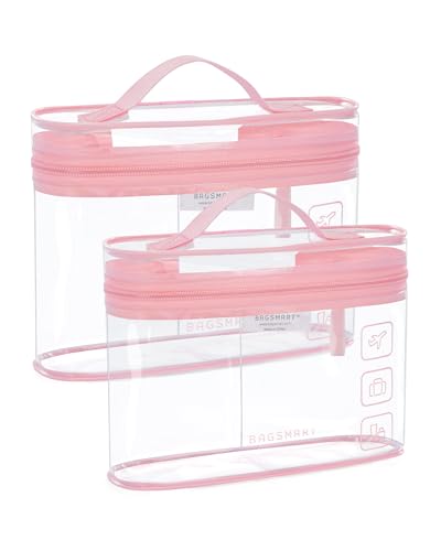 BAGSMART TSA Approved Toiletry Bag, 2 Pack Clear Makeup Cosmetic Bag Organizer, Quart Size Travel Bag for Toiletries, Carry-on Travel Accessories Essentials, Pink-2pcs - color: Pink