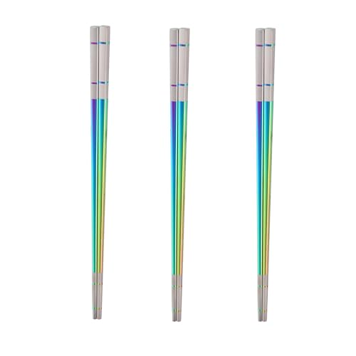 Reusable Stainless Steel Chopsticks,Dishwasher Safe , Easy to Use(3 PCS,Dazzling colors) - color: Dazzling colors