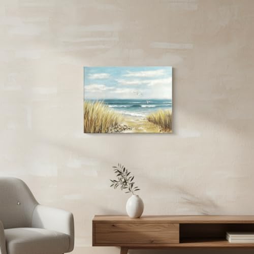 arttitue Canvas Wall Art Beach Picture: Coastal Scene Prints Decor Bedroom Bathroom Ocean Seascape Waves Painting Modern Seaside Sea Grass Seagull Artwork for Home Office Kitchen - color: Beach Path, size: 24"L x 18"W