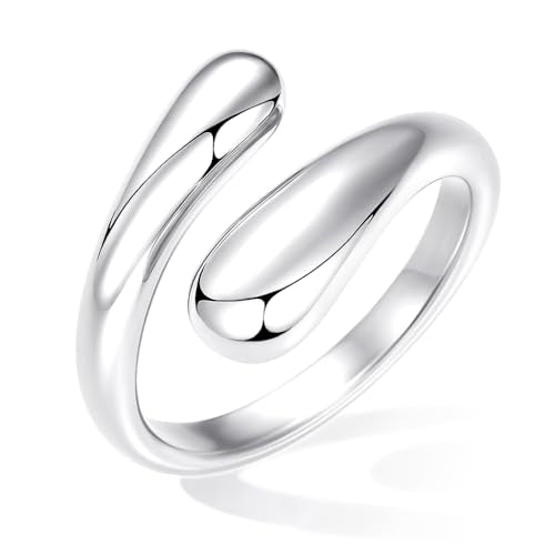 Non Tarnish Gold Chunky Rings for Women, 14K Gold Plated Statement Dome Rings Stacking Silver, Adjustable Mens Eternity Wedding Band Mixed Metal Jewelry Size 3-15 Half Size - color: Silver