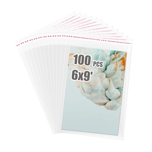 Egofine Self Sealing Cellophane Bags 100 PCS Clear Resealable Sleeves Bags Photo Mats (Bag Size: 6x9 inches) - color: 6"x9"Pack of 100