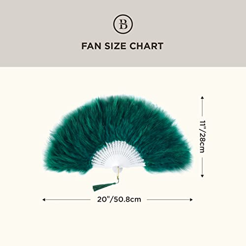 BABEYOND 1920s Marabou Feather Folding Hand Fan - color: Dark Green