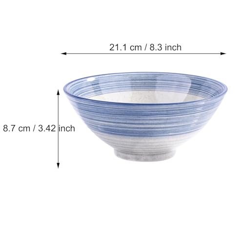 Ceramic Ramen Bowl Set of 2, 8.3" Blue Striped Japanese Noodle Bowls - color: BS