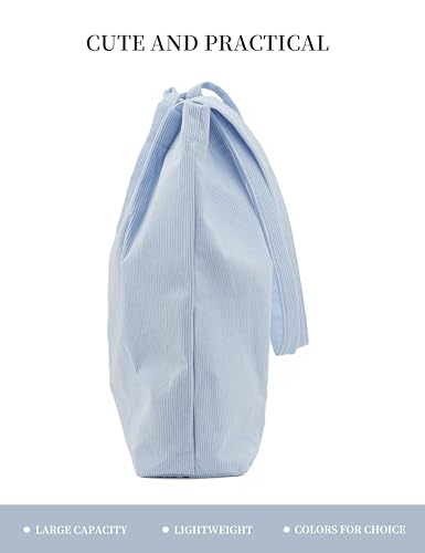 Corduroy Tote Bag Cute Tote Bags for Women Shoulder Bag with Inner Pocket for Work Beach Travel and Shopping Grocery - style: Mist Blue