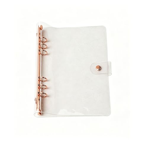 Personal A5 Binder Cover 6-Ring Planner Cover Clear Glitter PVC Refillable Notebook Shell Rose Gold Ring Binder with Snap Button Closure for 6-Ring Planner Loose Leaf Folder - color: Glitter Cover + Rose Gold Binder, size: Personal A5