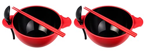 Ozeri Earth Ramen Bowl 6-Piece Set, Made from Plant-Derived and Other Natural Materials, Red with Black - color: Red with Black