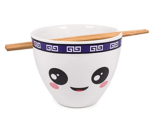 Bowl Bop Lo Mein Noodles Japanese Ceramic Dinnerware Set | Includes 16-Ounce Ramen Bowl and Wooden Chopsticks | Asian Food Dish Set For Home & Kitchen | Kawaii Anime Gifts, Snack Collectible