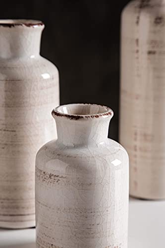 White Ceramic Vases, Rustic Flower Vase for Home Decor, Set of 3