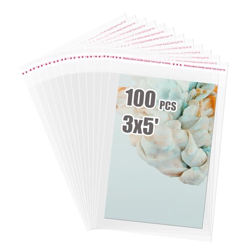 Egofine Self Sealing Cellophane Bags 100 PCS Clear Resealable Sleeves Bags for 3x5 Photo Mats (Bag Size: 3.15x5.12 inches for 3x5 Mats) - color: 3"x5"Pack of 100