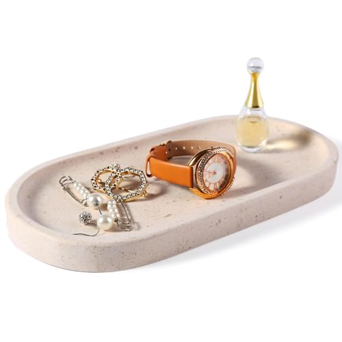 Koville Natural Marble Tray for Bathroom, Vanity Decorative Marble Trays for Countertop Organizer, Catchall Trays for Perfume, Candles, Jewelry, Stone Tray for Decor(Moca Crema Yellow) - color: Moca Crema Yellow