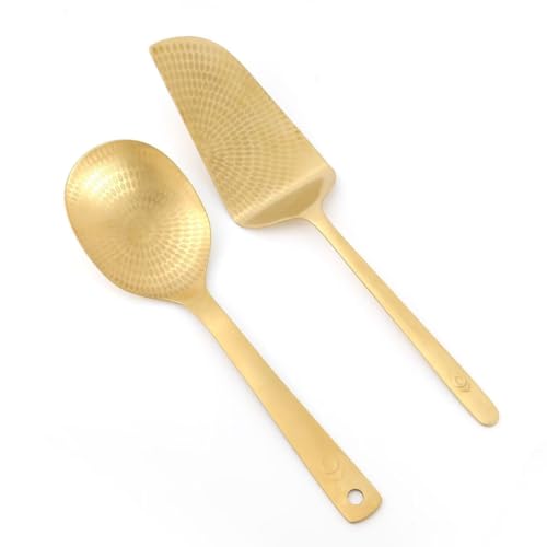 Gold Kitchen Set, 11-inch Cake Spatula and 10-inch Serving Spoon with Storage Bag, Stainless Steel