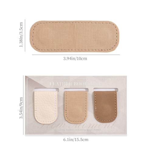 3PCS Magnetic Leather Bookmarks，Book Marks for Books, Strong Magnet Reading Accessories for Men & Women，Long-Lasting and Durable Gift Suitable for Book Lovers & Students (Cream，Light Khaki，Taupe) - style: Coffee White