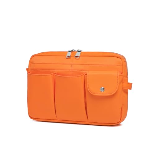 Pencil Holder Storage Bag for Women, Large Capacity Zippered Pencil Case with Multiple Pockets, Nylon Canvas Stationery Organizer for Office, Travel & Daily Use (Nylon,Orange Red) - color: Orange Red/Nylon