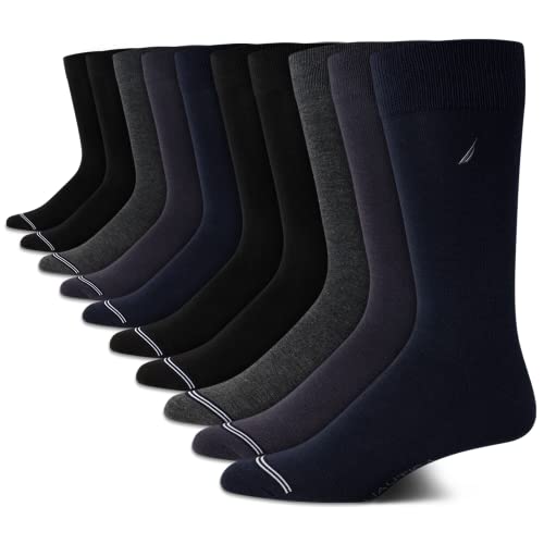 Nautica Mens Dress Socks Comfort Stretch Business Formal Crew Socks 10 Pack - color: Navy/Black Assorted