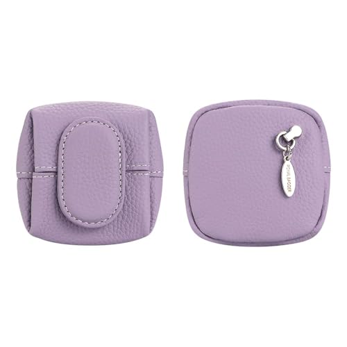 Royal Bagger Genuine Cowhide Leather Coin Purse for Women, Lychee Pattern Mini Change Pouch with Buckle Closure, Compact Accessory Bag 1603 (Purple) - color: Purple