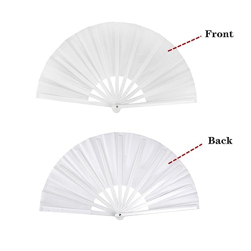 2 Pack Large Folding Hand Fan for Men/Women, Vintage Retro Fabric Fans, Chinese Kung Fu Tai Chi Hand Fan for Festival, Dance, Gift, Performance, Decorations (White) - color: 2 White