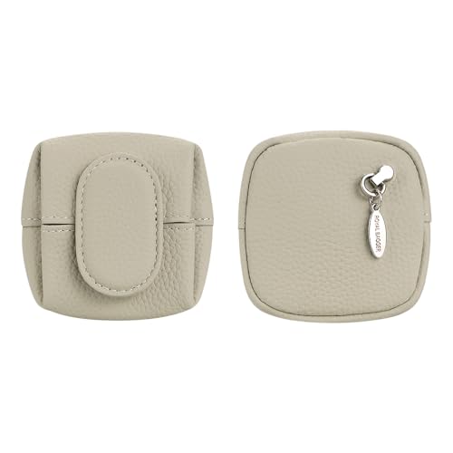 Royal Bagger Genuine Cowhide Leather Coin Purse for Women, Lychee Pattern Mini Change Pouch with Buckle Closure, Compact Accessory Bag 1603 (Milk Grey) - color: Milk Grey
