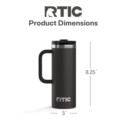 RTIC 20oz Road Trip Travel Mug with Lid and Handle, Ceramic Lined, Black - color: Black, size: 20 Ounces