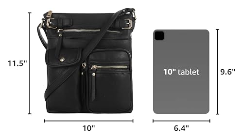 SG SUGU Katie Lightweight Medium Crossbody Bag Shoulder Bag with Multi Pocket for Women - color: Black