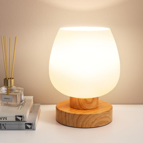 Seealle Small Touch Table Lamp for Nightstand, 3 Way Dimmable Bedside Lamp - color: Wood Paint
