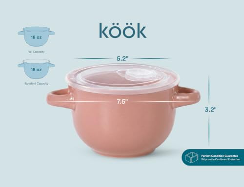 KooK French Onion Soup Crocks with Lids & Handles, Set of 4, Blush - color: Blush