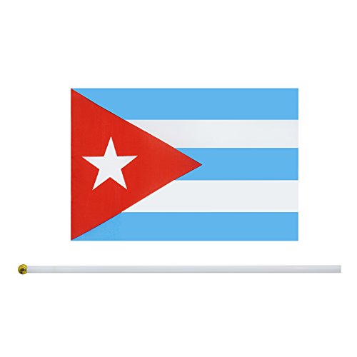 25 Pack Hand Held Small Mini Cuba Cuban Stick Round Top National Country Flags,Party Decorations Supplies For Parades,World Cup,Festival Events,International Festival - color: Cuba