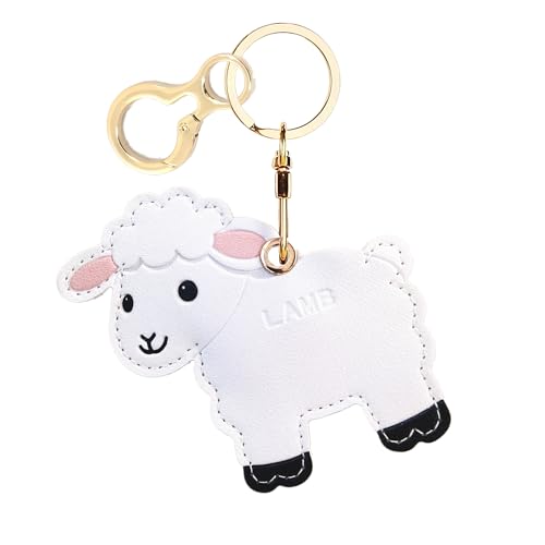 Leather Keychain holder Protective Case Compatible with Apple AirTag - color: White Lamb