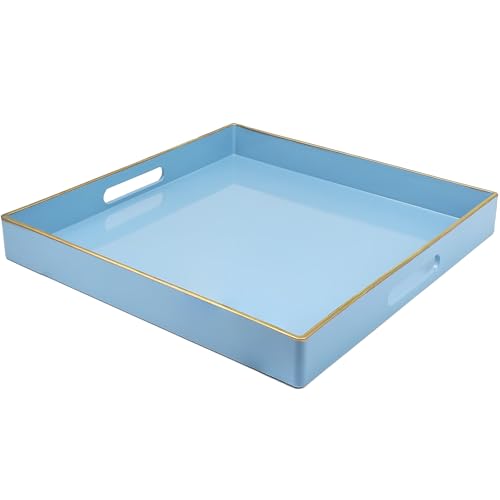 Spsyrine Light Blue Decorative Tray for Living Room, Square Modern Plastic Coffee Serving Table Tray for Ottoman Bathroom Kitchen, 13"*13". - color: Bs002r