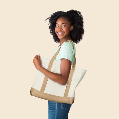 22" Heavy Duty Cotton Canvas Tote Bag (Zippered) - color: Brown
