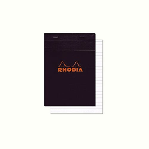 Rhodia Head Stapled Pad, No14 A6+, Lined - Black - color: Black, size: 4 3/8" x 6 3/8", style: Ruled