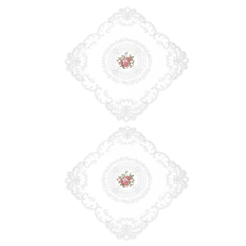 uxcell 2Pack Retro Lace Placemat 12x12-in Square Embroidered Table Place Mats French Crochet Doilies Coasters Cup Mat for Home Wedding, White - color: White
