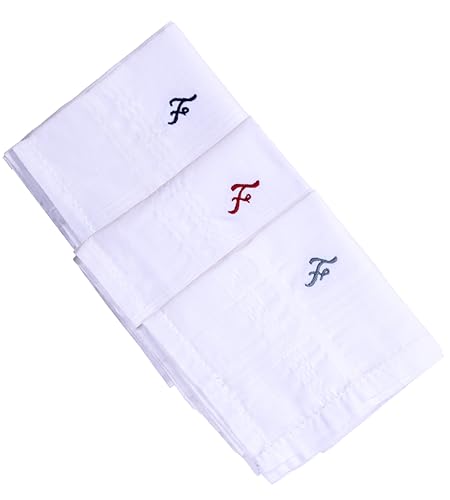 Monogrammed Handkerchiefs for Men 3-Pack Cotton, White Hankies - color: F