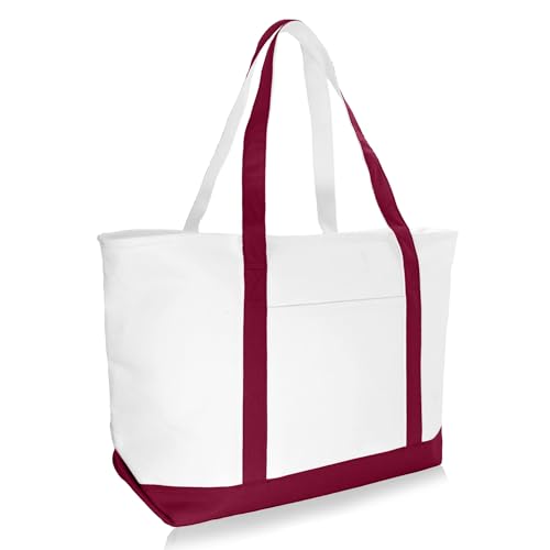 DALIX 23" Premium 24 oz. Cotton Canvas Shopping Tote Bag - color: Crimson