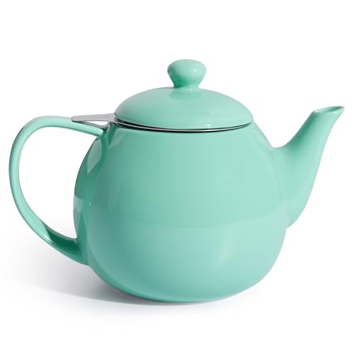 Sweese Teapots for Tea, 27 oz Porcelain Tea pot with Removable Stainless Steel Infuser, Tea Pots for Loose Tea - Mint Green - color: Mint Green, size: 27oz (with infuser)