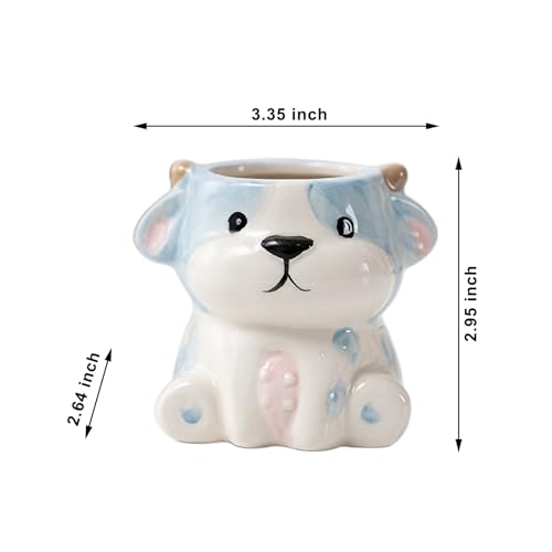 DIYOMR Cute Animals Planter, Mini Ceramic Cartoon Animal Shaped Succulent Flower Pot Indoor Air Plants Holder, Smooth Shiny Decorative Flower Cactus Planter - Plants Not Included (Cow) - color: Cow