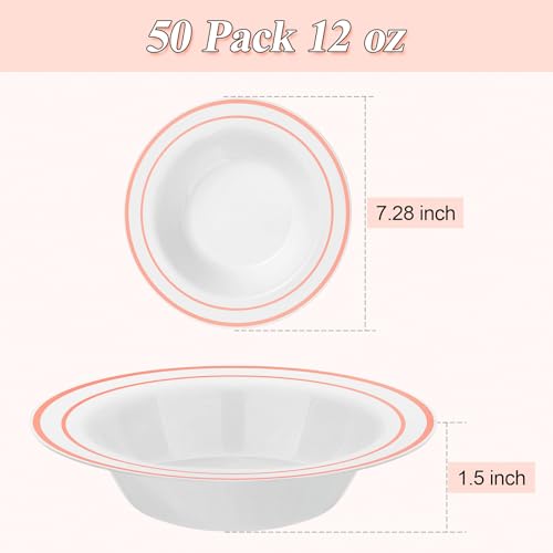 BESTSTAR 50 Pack Disposable Soup Bowls with Rose Gold Rim - color: Rose Gold, size: 50 pack