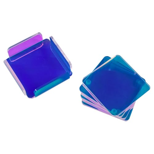 Colorful Acrylic Coasters Set with Holder, 4 Pack Bar Table Drink Protector