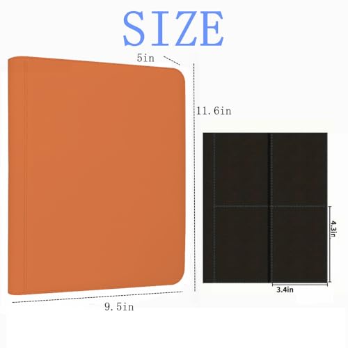 Toploader Binder,4-Pocket Double Sided Top Loaders Binder,Holds 128 Cards in 3"x4" Toploaders,PU Leather Card Binder Abulm for Toploader Trading,Sports,and Gaming Cards (Orange) - color: Orange