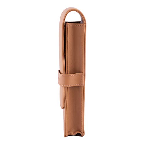 DiLoro Leather Pen Case Pouch Holder for Two Fountain Ballpoint Rollerball Pens or Pencils (Tan) - color: Tan
