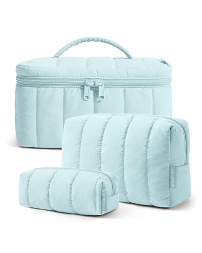 BAGSMART Travel Makeup Bag Set, 3 Pc Puffy Cosmetic Pouch, Glacier Blue - color: Glacier Blue