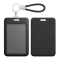 ID Card Badge Holder Key Chain with Metal Keyring, Plastic Slide Open with ID Window for Women Men Girls Students - color: Pure Black