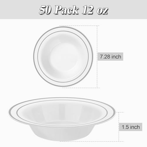 BESTSTAR 100 Pack Disposable Soup Bowls with Silver Rim - color: Silver, size: 100 pack